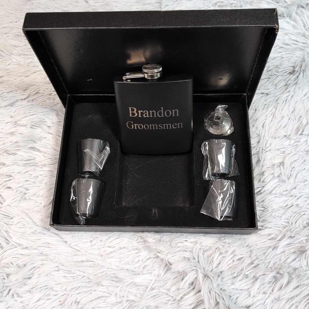 6 Oz Stainless Steel Hip Flask Liquor Whisky 4 Shot Cups Gift Box Groomsman